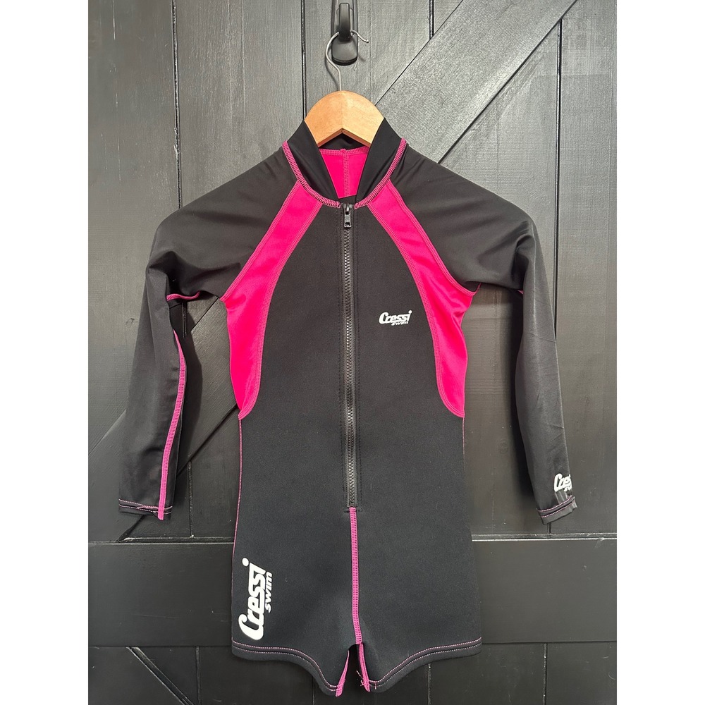 Cressi Kids Wetsuit Shorty Long Sleeve Black‎ Pink Swim Suit Size XL